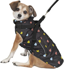 Fashion Pet Puffy Heart Harness Coat Black