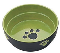 Spot Ceramic Black and Green Fresco Paw Print 5 Inch Dog Dish